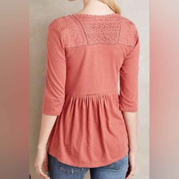 Meadow Rue Nosara Babydoll Peplum Peasant Top Pleated Bibbed Eyelet Scallops - Picture 2 of 5